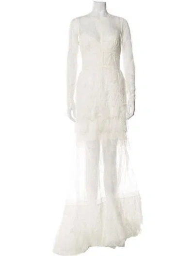 Pre-owned Elie Saab Crew Neck Long Dress In Neutral