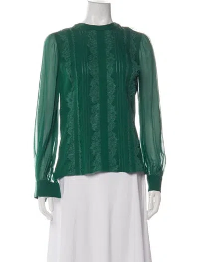 Pre-owned Elie Saab Crew Neck Long Sleeve Blouse In Green