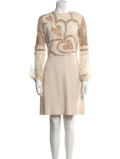 Pre-owned Elie Saab Crew Neck Mini Dress In Neutral