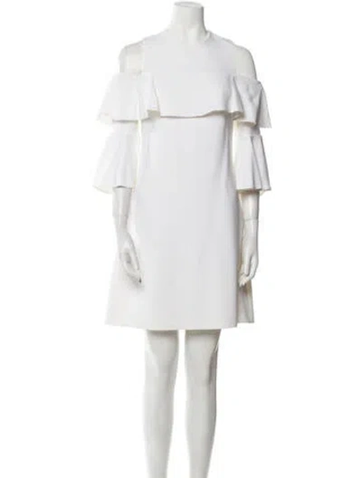 Pre-owned Elie Saab Crew Neck Mini Dress In White