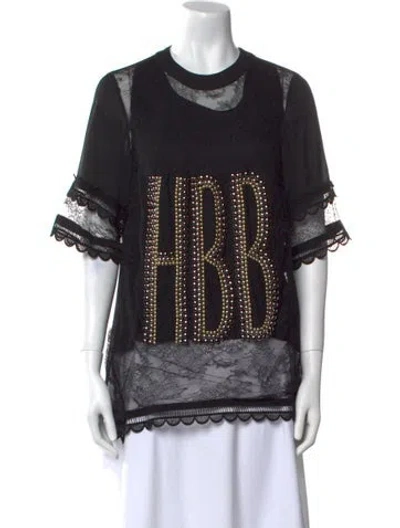 Pre-owned Elie Saab Crew Neck Short Sleeve Blouse In Black