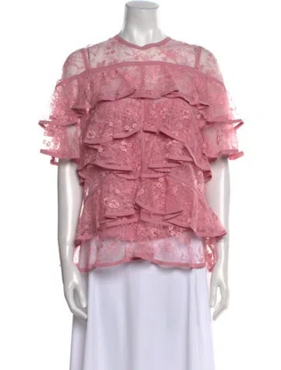 Pre-owned Elie Saab Crew Neck Short Sleeve Blouse W/ Tags In Pink