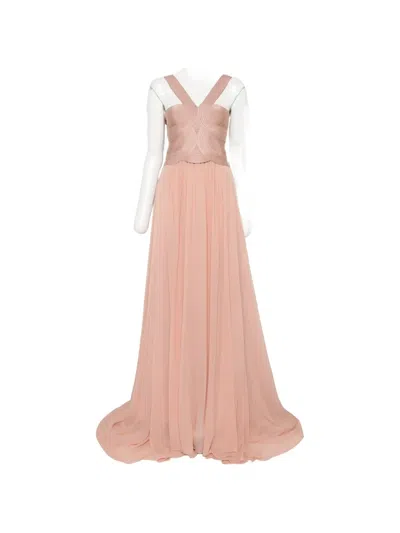Elie Saab Criss-cross Pleated Maxi Dress In Pink