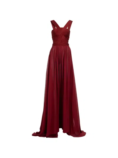 Elie Saab Criss-cross Pleated Maxi Dress In Red