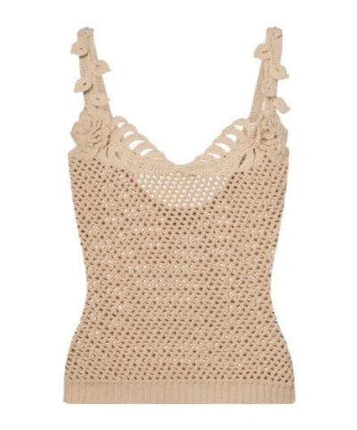 Elie Saab Crochet Floral-appliqué Cotton-blend Top In Brown