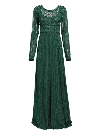 Elie Saab Crochet Fringed Maxi Dress In Green