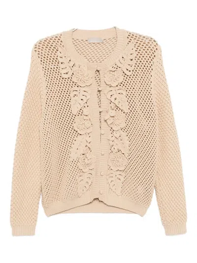 Elie Saab Crochet-knit Cardigan In Brown