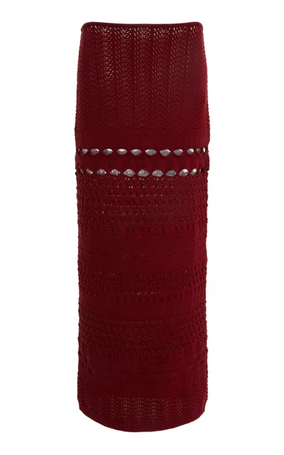 Elie Saab Crochet Maxi Skirt In Burgundy