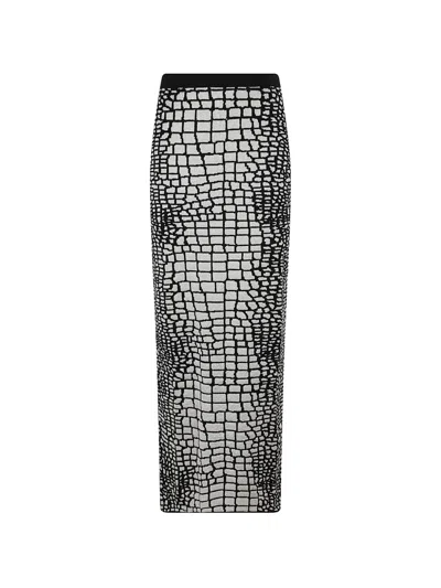 Elie Saab Crocodile-effect Knitted Maxi Skirt In Black