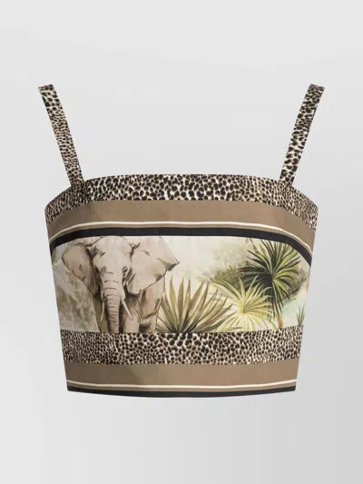 ELIE SAAB CROP TOP COTTON PRINTED ELEPHANT STRAPPY
