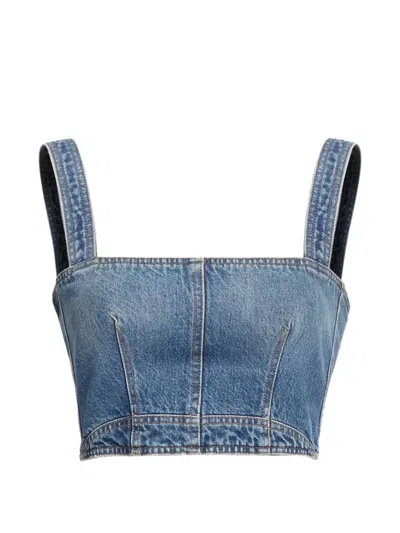 Elie Saab Cropped Denim Top In Animal Print