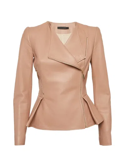 Pre-owned Elie Saab Cross-over Leather Jacket In Pink