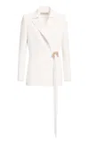 Elie Saab Crystal-embellished Cady Wrap Blazer In White
