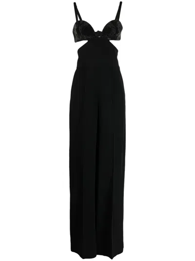 Elie Saab Long Embellished Cutout Crepe Dress In Black