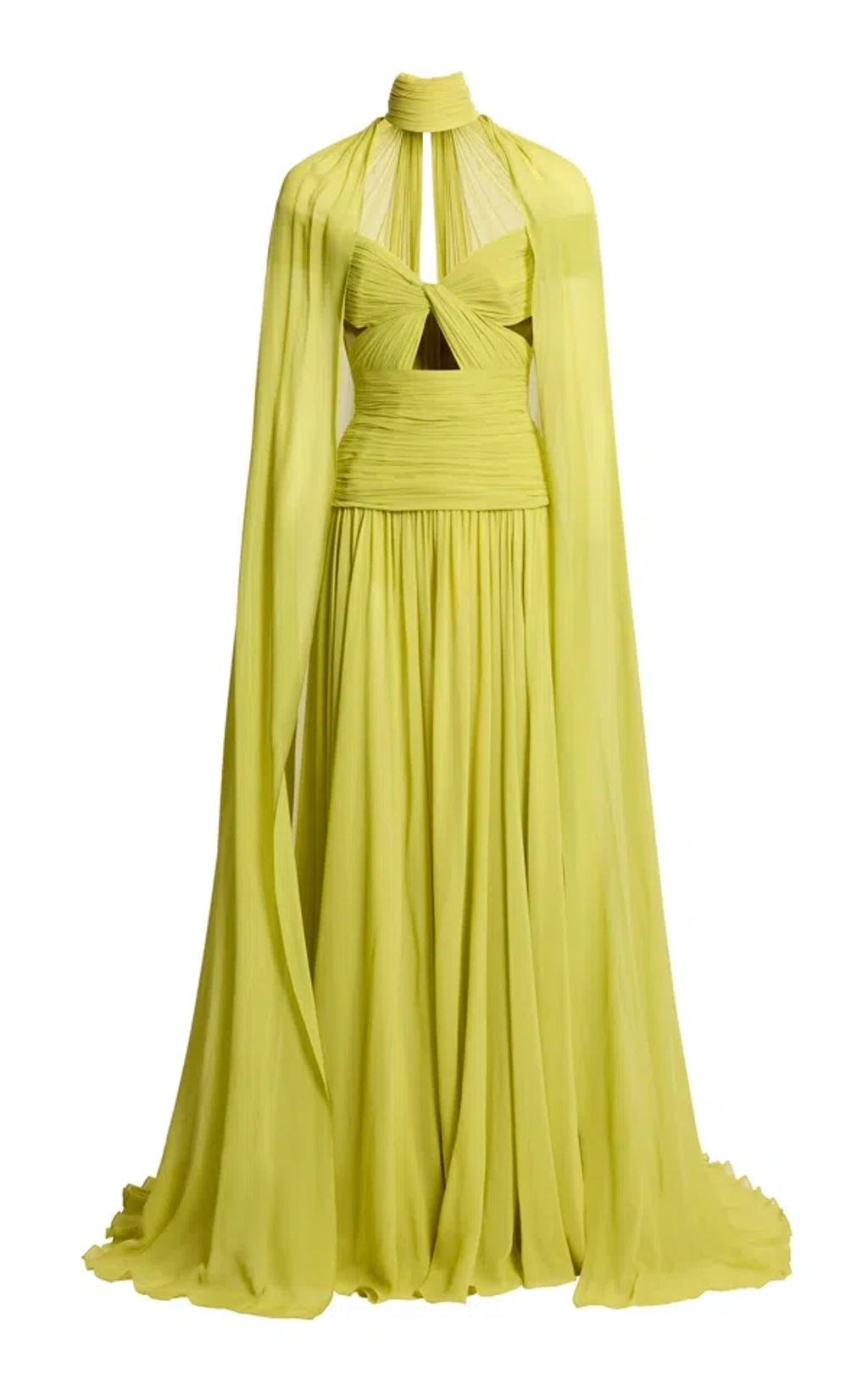Elie Saab Cutout Silk Georgette Gown In Lime Green | ModeSens