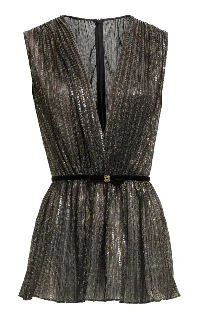 Elie Saab Deep V-neck Lurex Top In Silver