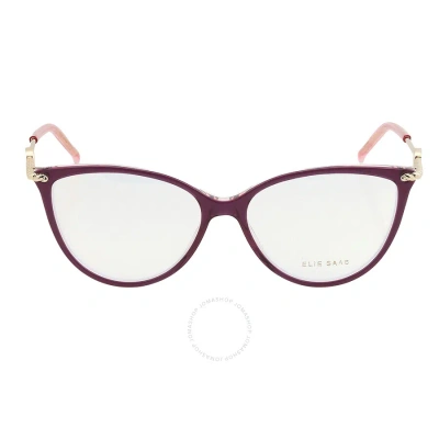 Elie Saab Demo Cat Eye Ladies Eyeglasses Es 089 0t5 53 In Burgundy / Ink / Pink