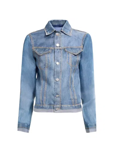 Elie Saab Denim-print Organza Jacket In Blue