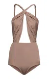Elie Saab Double Georgette Bodysuit In Brown