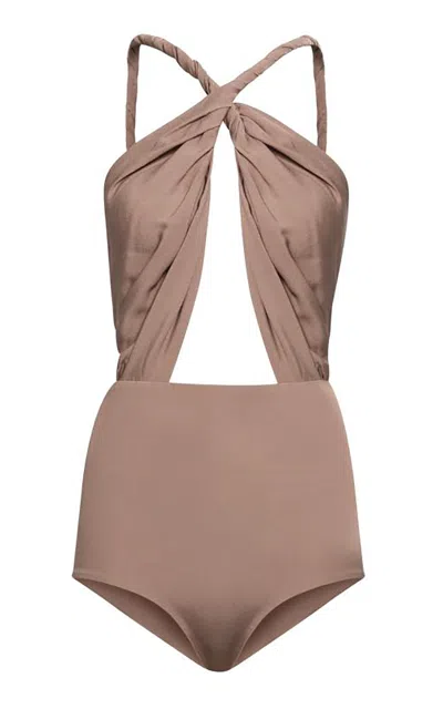 Elie Saab Double Georgette Bodysuit In Brown