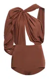 Elie Saab Double Georgette Bodysuit In Brown