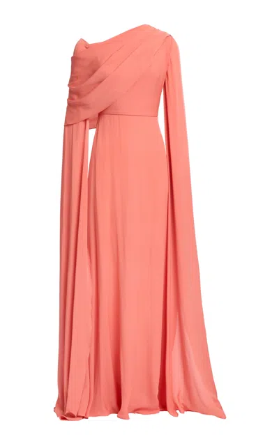 Elie Saab Double Georgette Long Dress In Pink