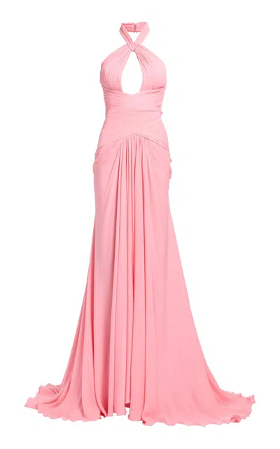 Elie Saab Double Georgette Long Dress In Pink