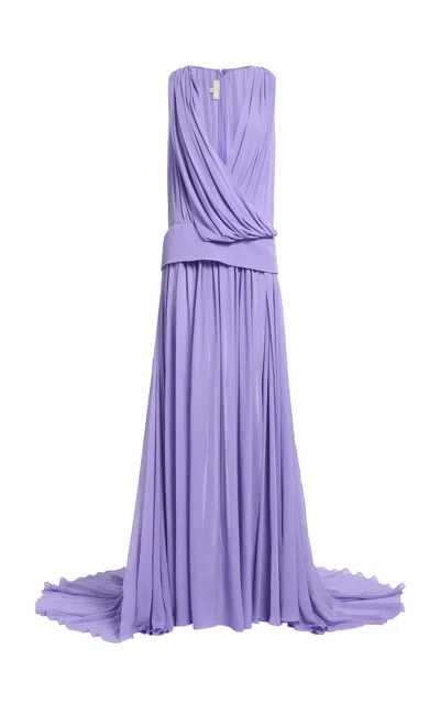 Elie Saab Double Georgette Long Dress In Purple