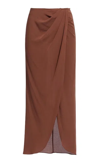Elie Saab Double Georgette Midi Skirt In Brown