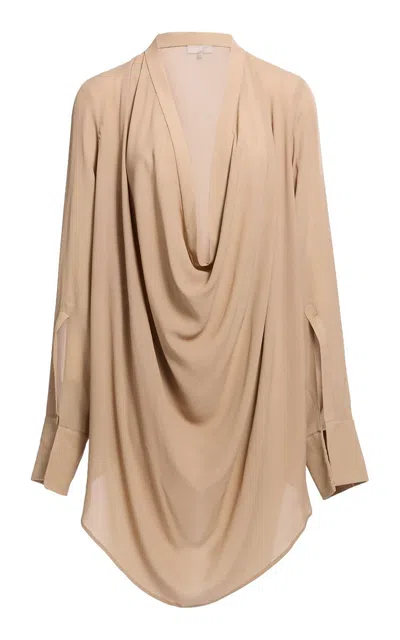 Elie Saab Double Georgette Top In Brown