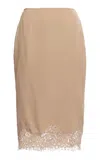 Elie Saab Double Georgette/lace Border Midi Skirt In Brown