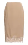 Elie Saab Double Georgette/lace Border Midi Skirt In Neutral