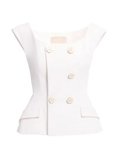 Elie Saab Double-breasted Piqué Blouse In White