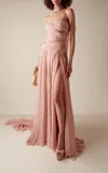 Elie Saab Draped Chiffon Maxi Dress In Pink