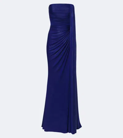 Elie Saab Draped Coated Jersey Bustier Gown In Blue