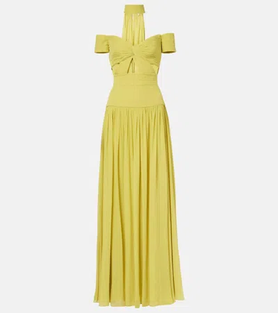 Elie Saab Draped Cutout Silk Gown In Green