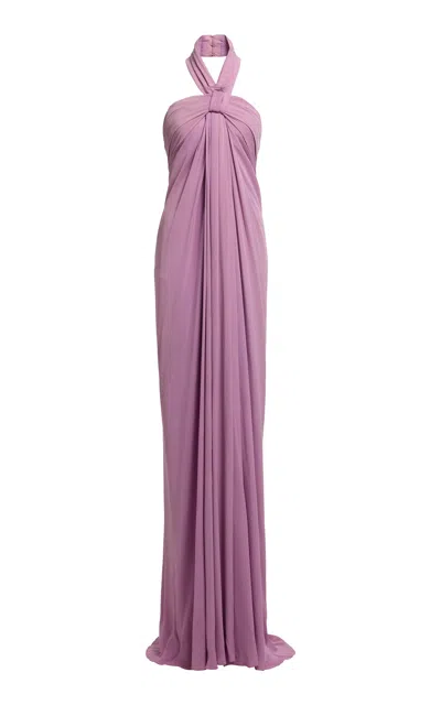 Elie Saab Draped Halter Top Silk-blend Maxi Dress In Purple