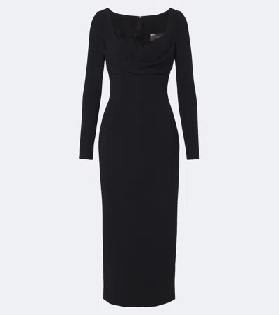 Elie Saab Draped Lace-trimmed Cady Midi Dress In Black