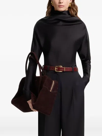 Elie Saab Draped Long-sleeve Top In Black