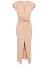 Elie Saab Draped Midi Dress In Neutrals