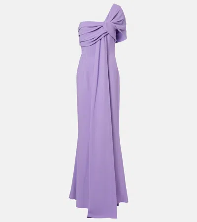 Elie Saab Draped One-shoulder Silk-blend Cady Gown In Purple