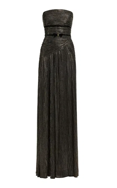 Elie Saab Draped Sequin Gown In Silver