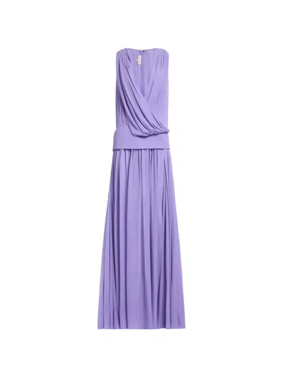 Elie Saab Draped Silk Maxi Dress In Purple