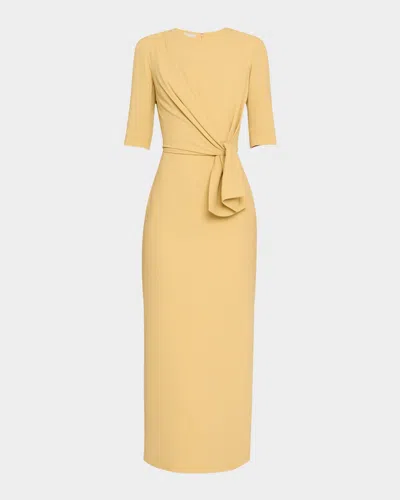 Elie Saab Draped Tie Short-sleeve Cady Midi Dress In Yellow