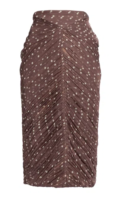 Elie Saab Drapped Printed Chiffon Skirt In Brown
