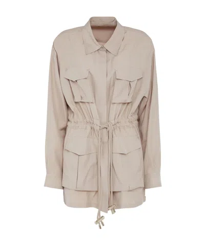 Elie Saab Drawstring Silk Shirt In Beige