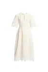 Elie Saab Embroidered Cotton Midi Dress In White