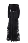 Elie Saab Off-the-shoulder Velvet Sequined Tulle Gown In Black