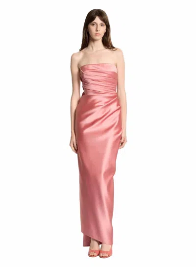 Elie Saab Duchesse Strapless Column Maxi Dress In Garden Lily In Pink