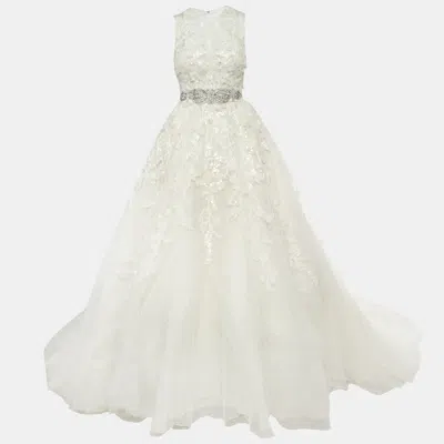 Elie Saab Elie By  White Floral Embroidered Tulle Wedding Gown